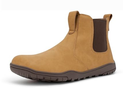 FEFELUIS Chelsea Barefoot Boot for Men- Wide Toe Box Zero Drop Slip On Minimalist Hi-Top Shoes Tan Size13