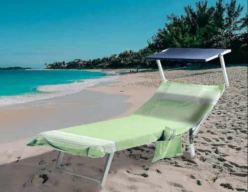 SUSANNA HOME DESIGN Telo Mare con Tasche e Cuscino Gonfiabile - Teli da Mare/Piscina Palau - Teli Mare Cotone 100%, Elastici di fissaggio Laterali e Sacca (Verde)