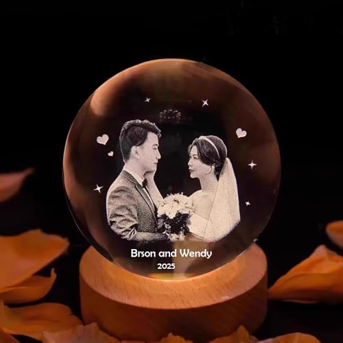 MINXLTD Bola De Nieve De Cristal Con Foto 2D Personalizada, Lámpara De Noche Con Foto De Cristal(8 cm)