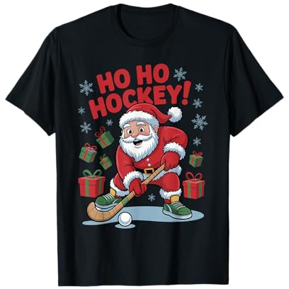 Santa Playing Field Hockey Funny Holiday Christmas Xmas T-Shirt