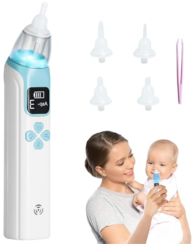 HOVCEH - Aspiratore nasale elettrico per neonati, con musica, aspiratore nasale con LED, pulitore naso con 4 punte in silicone, 1 pinzetta