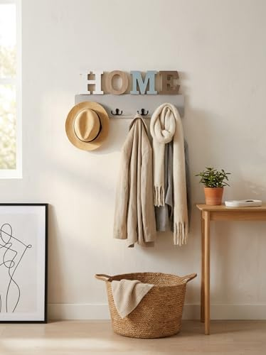 l&j Appendiabiti da Parete in Legno – 4 Ganci 46 cm – Attaccapanni da Muro per Ingresso, Cameretta e Bagno Cucina, Appendino da Parete Muro Porta Strofinacci Asciugamani Canovacci Borse (XL)