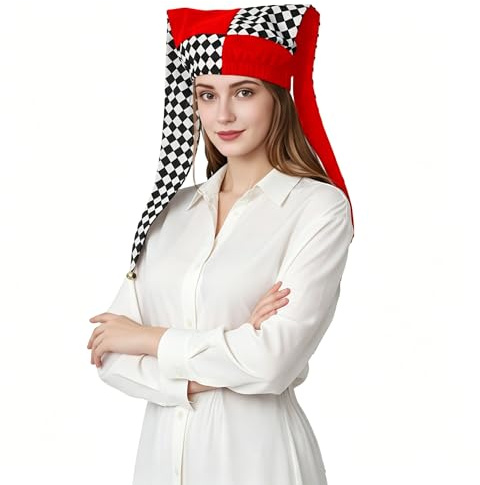 ANDHOM Jester Hat with Bells Harlequin Diamond Pattern for Halloween Christmas Costume Accessory