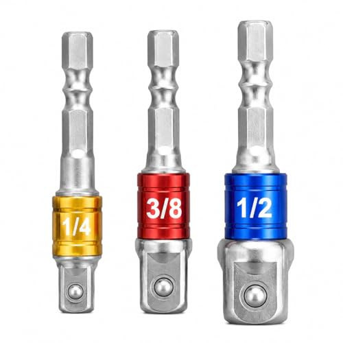 Set Adattatori Bussole 3 pz per Trapano Avvitatore, Kit Portabussole con Attacco Esagonale 1/4, Misure 1/4 3/8 1/2, Prolunghe in Metallo