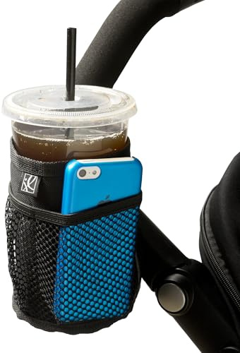 J.L. Childress Cup 'N Stuff Stroller Cup & Phone Holder - Accessories for Baby Strollers, Wheelchairs, Scooters, Walkers, Universal Fit for UPPAbaby, Doona, & More, Drink & Bottle Holder - Black