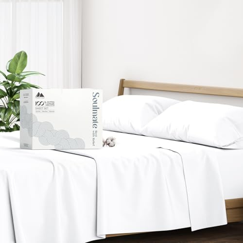 Mayfair Linen 100% Cotton Sheets Queen Size Bed Set - 500 Thread Count Sheets Queen Size 4 PC Set (White), Soft, Cooling, Hotel-Quality 16 Deep Pocket Cotton Bedsheet for Hot Sleepers