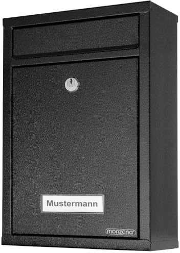 MONZANA® Post Box Wall Mounted Letter Boxes Lockable Includes 2 Keys Black | Waterproof Weatherproof Galvanised Metal With Letter Box Flap & Name Plates Modern Design Mail Post Boxes System
