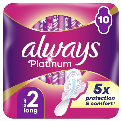 always Platinum Long Serviettes Hygiéniques avec Ailettes Taille 2 10 Unité