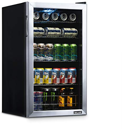 NewAir Beverage Refrigerator And Cooler, Free Standing Glass Door Refrigerator Holds Up To 126 Cans, Cools Down To 37 Degrees Perfect Organizer For Beer, Wine, Soda, Pop, And Cooler Drinks