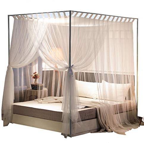 Mengersi Semplice tenda a baldacchino a 4 angoli, per letto, baldacchino, tenda a rete, accessori decorativi per camera da letto (queen size, bianco)