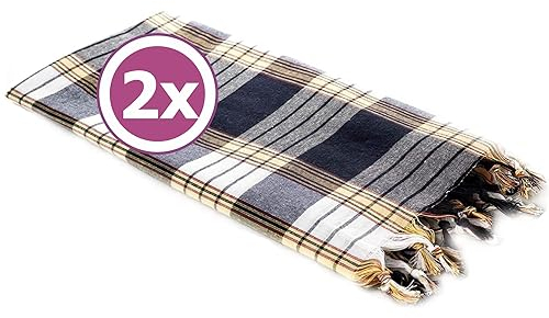 Carenesse Hamamtuch Classic 2er Set 80 x 170 cm I Hamam Handtücher 100% Baumwolle I 2X saugfähiges & schnell trocknendes Pestemal schwarz kariert I Kompaktes Strandtuch Saunahandtuch