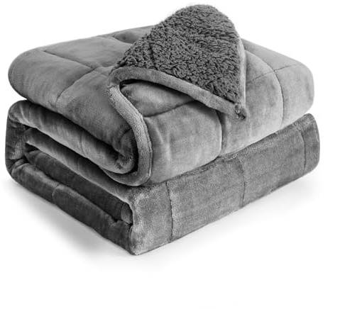 Rosa Rhyme bomullsblå 20 lbs drottning storlek, 152 x 203 cm grå sherpa filt överkast soffa sängkläder tung filt för vuxna, mjuk mysig fleecefilt på drottningssäng, plysch fleece minky viktade filtar