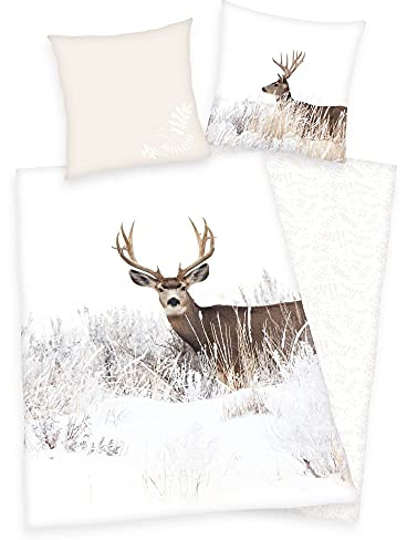 Klaus Herding GmbH Hirsch - Set di biancheria da letto con paesaggio invernale, 2 pezzi, 155 x 220 cm