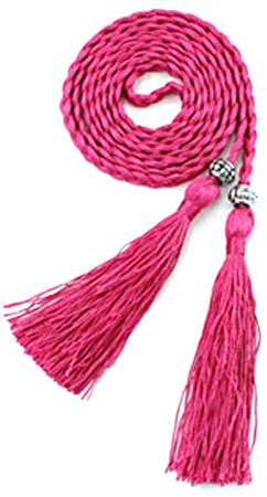 Taillengürtel für Damen, Ethno-Stil, geflochtener Knoten, Quaste, Gürtel, schmal, Taillengürtel, rosarot, One size