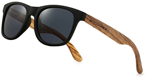 WOODONLY Lunettes de Soleil Rétro Polarisées en Bois - Lunettes Carrées avec Protection UV400 pour Hommes et Femmes Cadeaux Parfaits (Gris, Zébré)