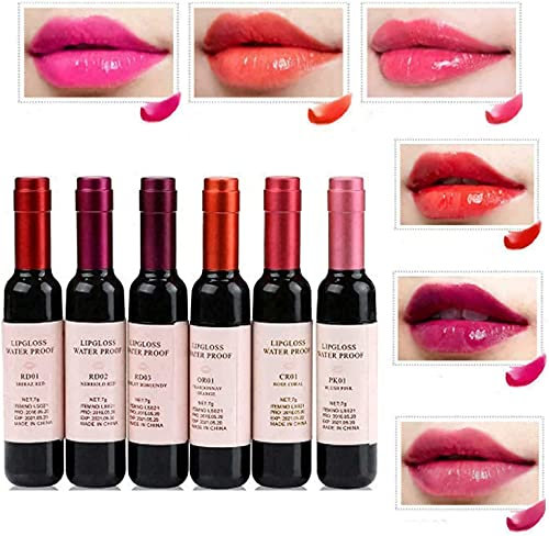 Lápiz labial líquido de vino de 1/6 colores, para maquillaje de larga duración, mate, tinte para botella de vino, juego de tinte de labios impermeable, tinte de labios de brillo de labios(RD01)