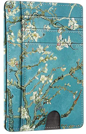 FINTIE Porte Cartes Ultra-Fin et Léger, 7 Emplacements, Porte-Cartes de Crédit avec Fenêtre d'identification, RFID Blocage, Portefeuille Minimaliste pour Femme/Homme, Fleur Abricotier
