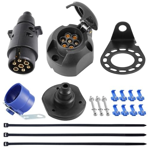 SPARKMOTO Spina 7 Poli rimorchio Maschio e Presa 7 Poli Femmina,12v spinotto 7poli Presa 7poli per rimorchio Auto,con Metallo Staffa di Montaggio,Guarnizione Isolante E Porta Spina rimorchio Blu Kit