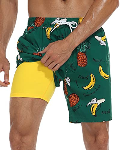 Nonwe Men's Compression Liner Swim Shorts Quick Dry Water Sports Bathing Trunks Above Knee Green 40