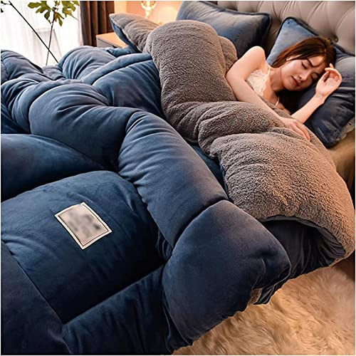 TUCVZVO Épaissir Cachemire Courtepointe Double Plume d'Oie, Édredon Laine Luxueuse 2 Personnes, Couverture Polaire Double Face d'Hiver, D, 150x200cm (3.5kg)