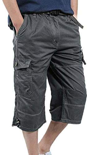 YAOBAOLE Dreiviertel Hosen Herren Cargo Shorts Sommer Outdoor Hose Baumwolle Viele Taschen Army Hose mit Stretchbund Dunkelgrau XL