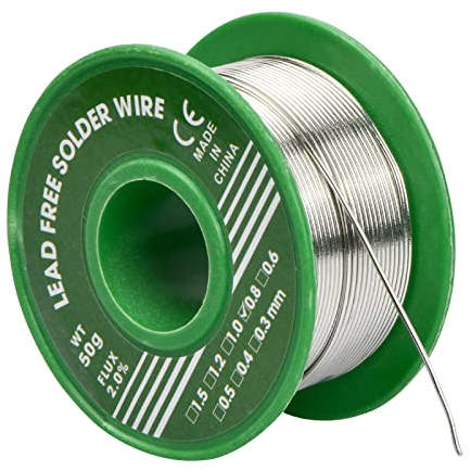 Fil de Soudure sans Plomb de 50 g, 0,8 mm, avec Noyau de Colophane - Étain d'Électronique pour Réparations DIY et Soudure Électronique, Sn99,3% Cu0,7% - Étain avec Flux