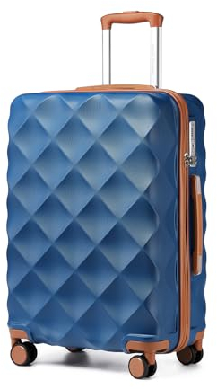 British Traveller Hartschalenkoffer Mittelgroß 64 x 43 x 26.5 cm, Reisekoffer aus ABS + PC mit TSA-Schloss, Koffer Trolleys mit 4 Rollen für Reisen und Business, Blau