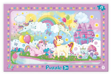 TRÖTSCH Rahmenpuzzle Einhornwelt: 15-Teiliges Puzzle für Kinder ab 3 Jahren: Kinder Kinderspielzeug Puzzle Rahmenpuzzle Geschenk Geschenkidee Einhornwelt