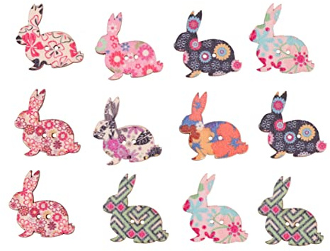 SHINEOFI 50pcs Wooden Bunny Buttons for Boys and Girls Arts and Crafts DIY Sewing Accessory Rabbit Craft Mixed Colors Easter Decor