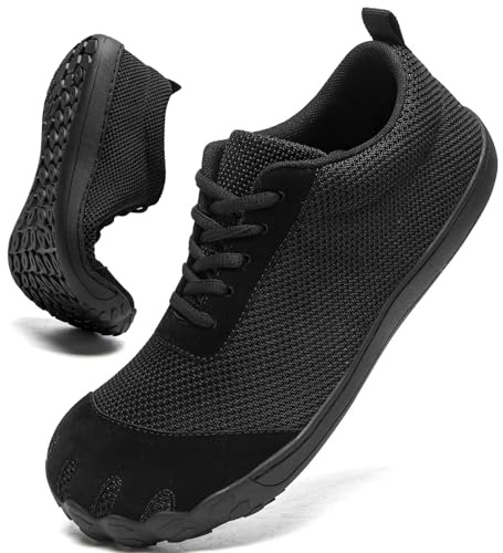 Oltyutc Shoes Mens Trainers Wide Toe Box Trail Walking Zero Drop Minimalist Breathable Sport Outdoor Shoes All Black Mens Size 6 UK(Label Size:40)