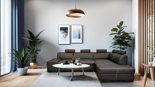 Canapé d'angle en cuir véritable LONDON II 5Z 275 x 200 Canapé avec fonction lit, tiroir de lit et appuie-tête et rembourrage en mousse à froid, canapé d'angle en cuir véritable noir et beaucoup