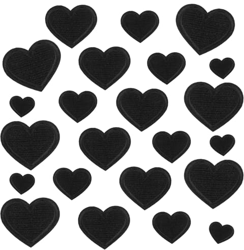 Giantree 24 Stück Patches zum Aufbügeln, Herz Bestickte Aufnäher Flicken zum Aufbügeln Stickerei Aufnäher Bügelbilder für Textilien Bügel Patches Bügelflicken Kinder für Kleidung Rucksäcke(Schwarz)