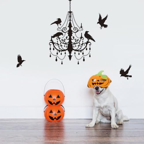 SUPERDANT Stickers Muraux Autocollant Mural de Lustre Gothique Sticker Mural de Corbeau Autocollants Stikers Murals pour Enfants Décoration pour Fête Cadeaux Autocollants Décoratifs