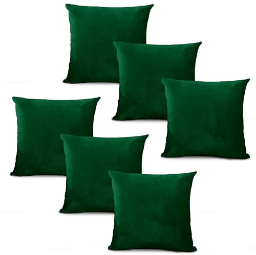 Hafaa Velvet Cushions with Covers Included Sets 12 (6 Emerald Cushion Covers, 6 Cushion Inserts 45cm x 45cm) Luxury Decorative Fluffy Square Throw Pillow Case Sofa Cushion with Invisible Zipper