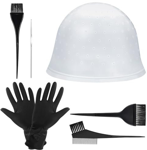 Halinuia 7 pezzi cuffia meches capelli fori preforati berretto meche kit colorazione capelli berretto per meches e sweep berretto per colorazione per donne ragazze
