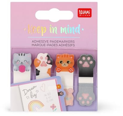 Legami - Marque-page autocollants Keep in Mind, 80 marque-page autocollants (20 x 4), autocollants inscriptibles et amovibles, thème Kitty, 7 x 5,5 cm