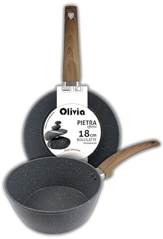 IPEA Pentolino per Induzione Antiaderente - 18 CM -Elegante Pentolino Effetto Pietra - Casseruola per il Latte Piccola per Cucinare e Bollire Minestre, Verdure, Noodles - Bollilatte