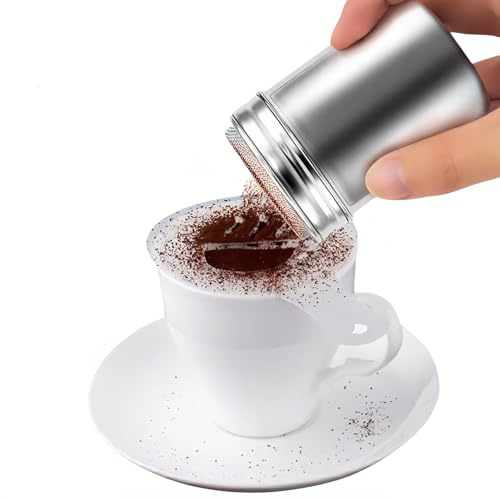 Stainless Steel Sifter with Lid - 80 Mesh Fine Sieve for Coffee Cocoa Matcha, 304 Food-Grade Powder Shaker, Baking Flour Sifter w/Ergonomic Handle, Dishwasher Safe Dry/Wet Ingredients Strainer (6.8oz)