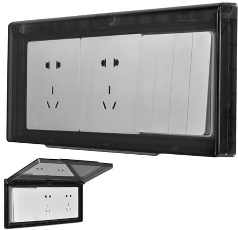 Tapa Enchufes Pared, 3 Compartimentos Impermeable Tapa Enchufes 86 Flip Cover, Delgada Autoadhesiva Autoadhesivo Cubierta Toma Corriente para Cocina, Baño, Verandas y Exterior (Negro Transparente)