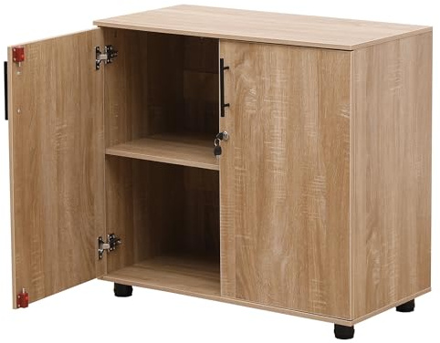MMT - Armario de Almacenamiento de Roble con Puertas con Cerradura, estantería de Madera de 75 cm de Alto para Muebles de Oficina y Almacenamiento de Herramientas de Garaje, armarios de Oficina