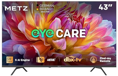 Metz TV 43 Pouces (109 cm) 4K UHD Smart LED Television Google TV HDR 10 MEMC Dolby Audio Google Cast Commande Vocale Tuner DVB-T/-T2/-C/-S/-S2 CI+ (2025 Modèle, Noir 43MUF7000Z)