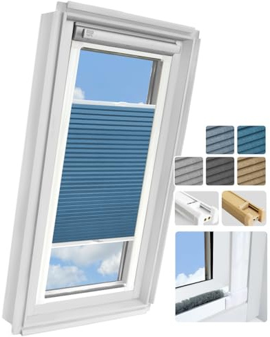 Rollmayer zum Kleben Melange Kollektion - 5 Farben Dachkassettenplissee ohne Bohren Kassetenrollo plissee mit schiene Dachfenster Dachfensterrollos Blickdicht Sonnenschutz, Montage inkl plissee