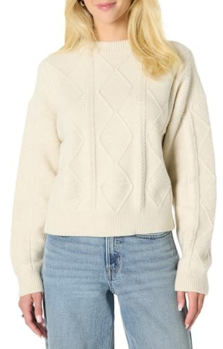 Amazon Essentials Jersey con Cuello Redondo Trenzado de Corte Holgado Mujer, Avena Mezcla, M