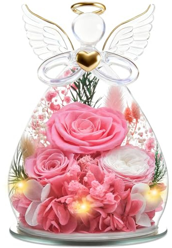 Regalos Navidad de Angel para Mamá Ella, Rosa Eterna en Cúpula de Cristal de Angel Flores Preservadas, Eterna Regalos Navidad Mama Abuela San Valentín Dia De la Madre Aniversario Pareja