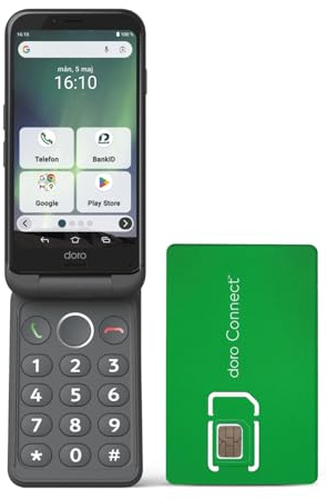DORO – Vikbar Smartphone Doro Aurora A21 med SIM-kort – Seniortelefon – Lätt att Använda – Assistansknapp med GPS-positionering – Kompatibel med Hörapparater – USB-kabel ingår – Grafit