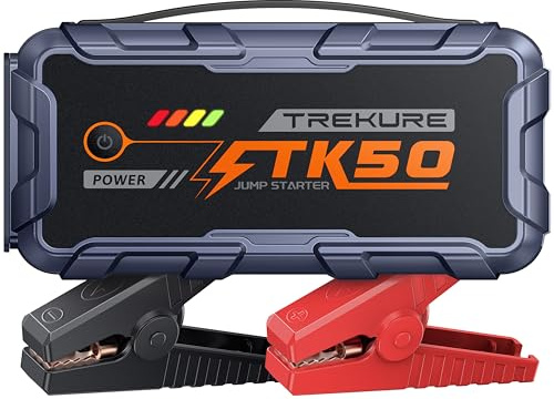 TREKURE Arrancador de Baterias de Coche 9000A (12L Diésel y Todo Gasolina), Arrancador de Coches Portátil con 18W Carga Rápida, 12V Jump Starter con Pinzas Reforzadas y 800 LM Linterna LED