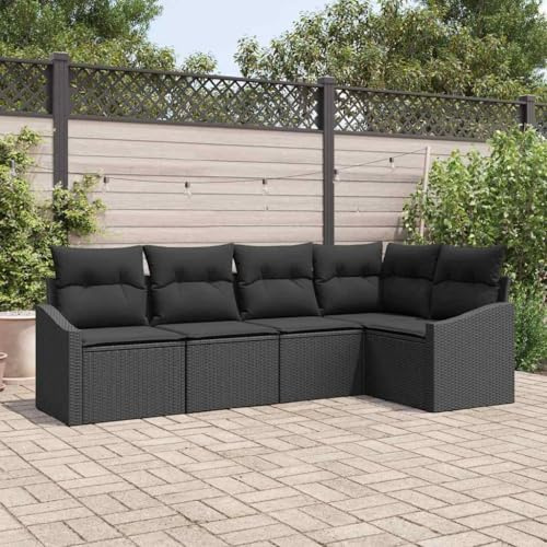 Frdhee Panca angolare per divano ad angolo, da giardino, con cuscino, 5 pezzi, colore nero, per giardino, terrazza, balcone, facile da montare, liberamente combinabile