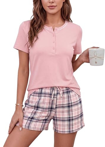 Litherday Pijama Corto Mujer Verano Botones Estilo 2 Rosa L