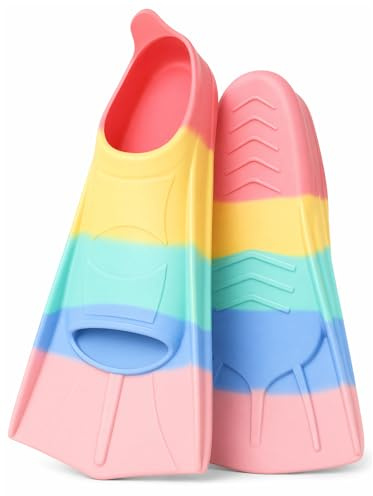 Swim Fins for Kids, Kids Fins, 100% Silicone Short Snorkel Fins, Training Fins for Adults and Kids for Open Water, Snorkeling, Diving for Beginners (E Fins, XS(30-32))