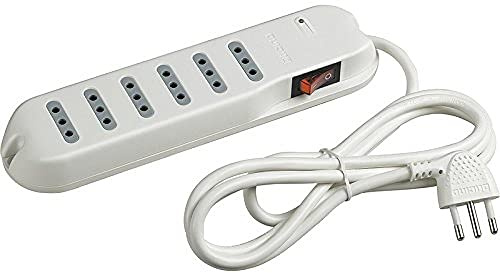BTicino 3630DBF Ciabatta Multipresa a 6 Uscite con Interruttore Luminoso, 2200 W, 250 V, Bianco